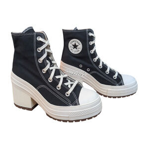 Converse Chuck 70 De Luxe Heel Platform Heel Black Egret Sneaker Boot Womens 8.5